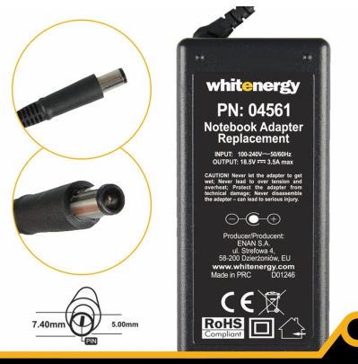 Zasilacz 18.5V | 3.5A 65W wtyk 7.4*5.0 + pin HP Compaq   04561
