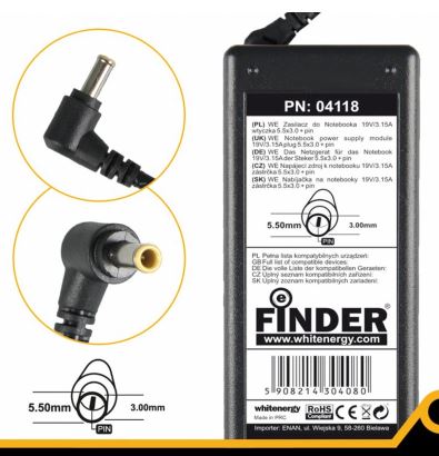 Zasilacz 19V | 3.15A 60W wtyk 5.5*3.0mm + pin Samsung 04118