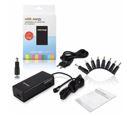 Uniwersalny zasilacz sieciowy do notebooka 90W + USB, 10 końcówek