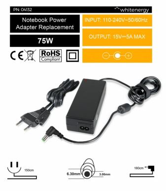 Zasilacz 15V | 5A 75W wtyk 6.3*3.0mm Toshiba  	04132 zdjęcie 2