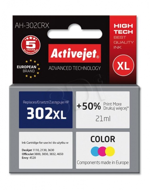 Tusz Activejet AH-302CRX (Hewlett Packard HP 302XL F6U67AE) premium 21ml tr