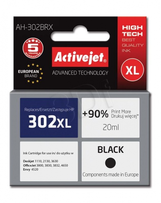Tusz Activejet AH-302BRX (Hewlett Packard HP 302XL F6U68AE) premium 20ml czarny