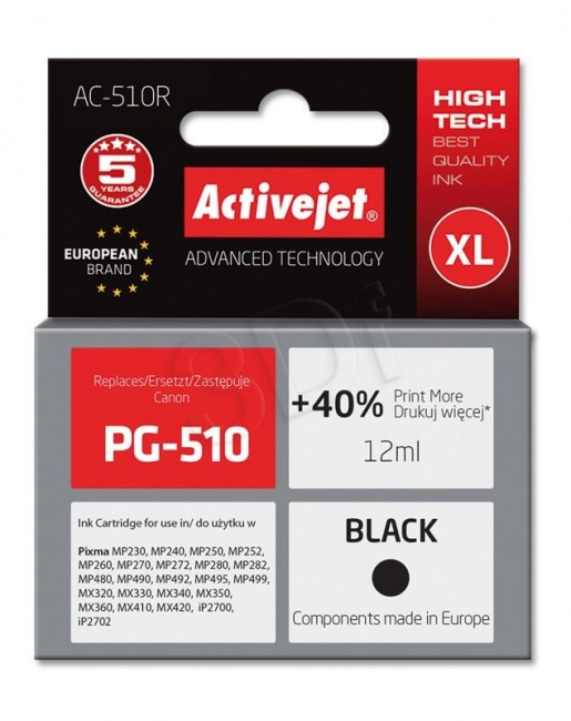 Tusz Activejet AC-510R (Canon PG-510) premium 12ml czarny