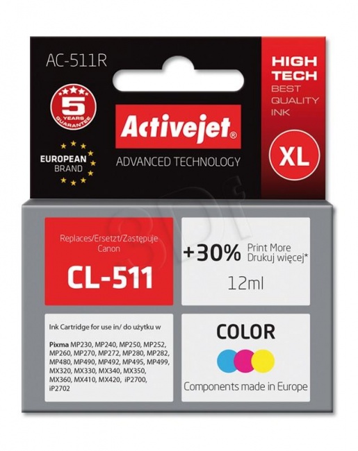 Tusz Activejet AC-511R (Canon CL-511) premium 12ml trójkolorowy