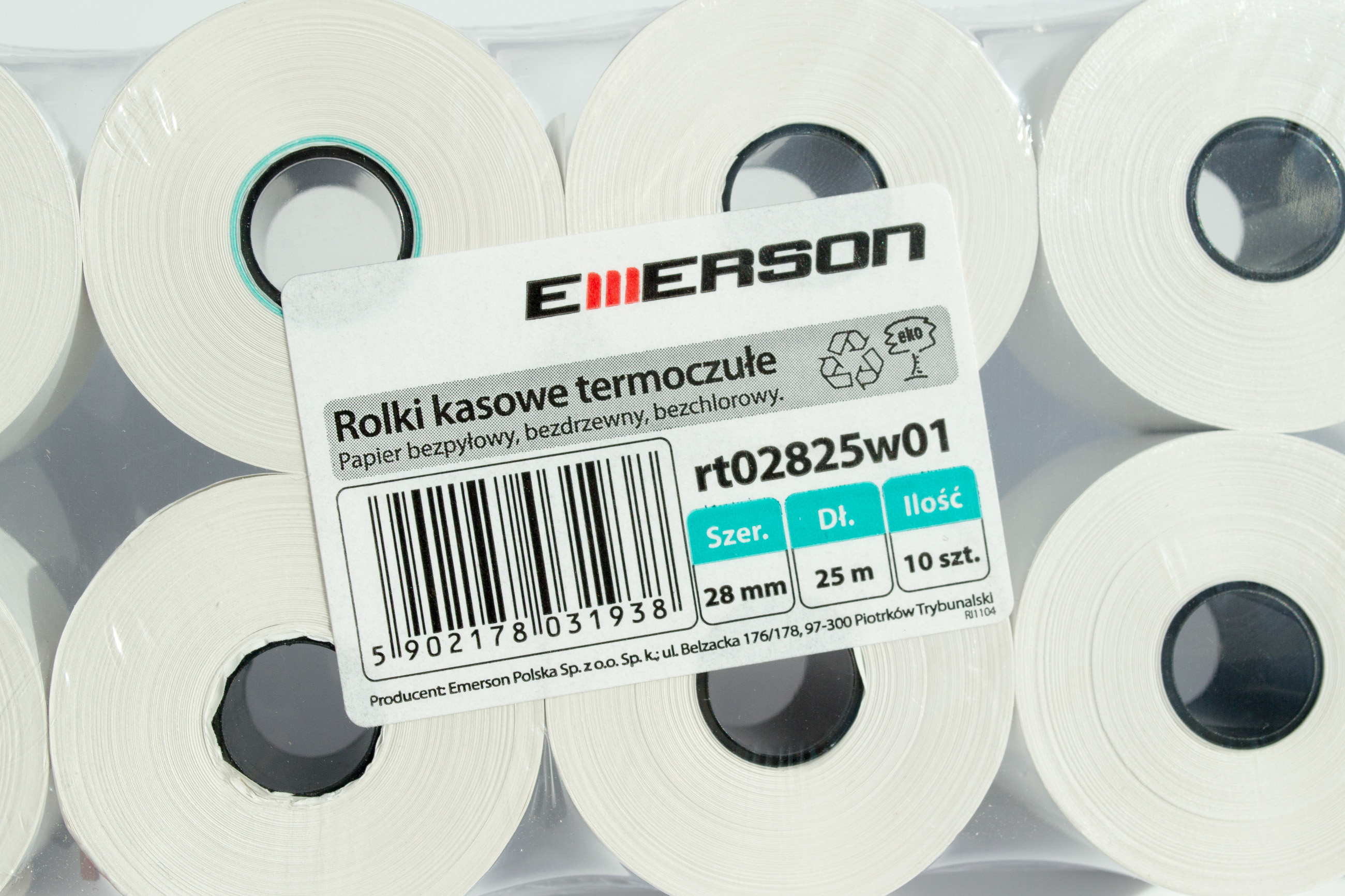Papier do kasy 28x25 thermal Emerson 10 rolek zdjęcie 3