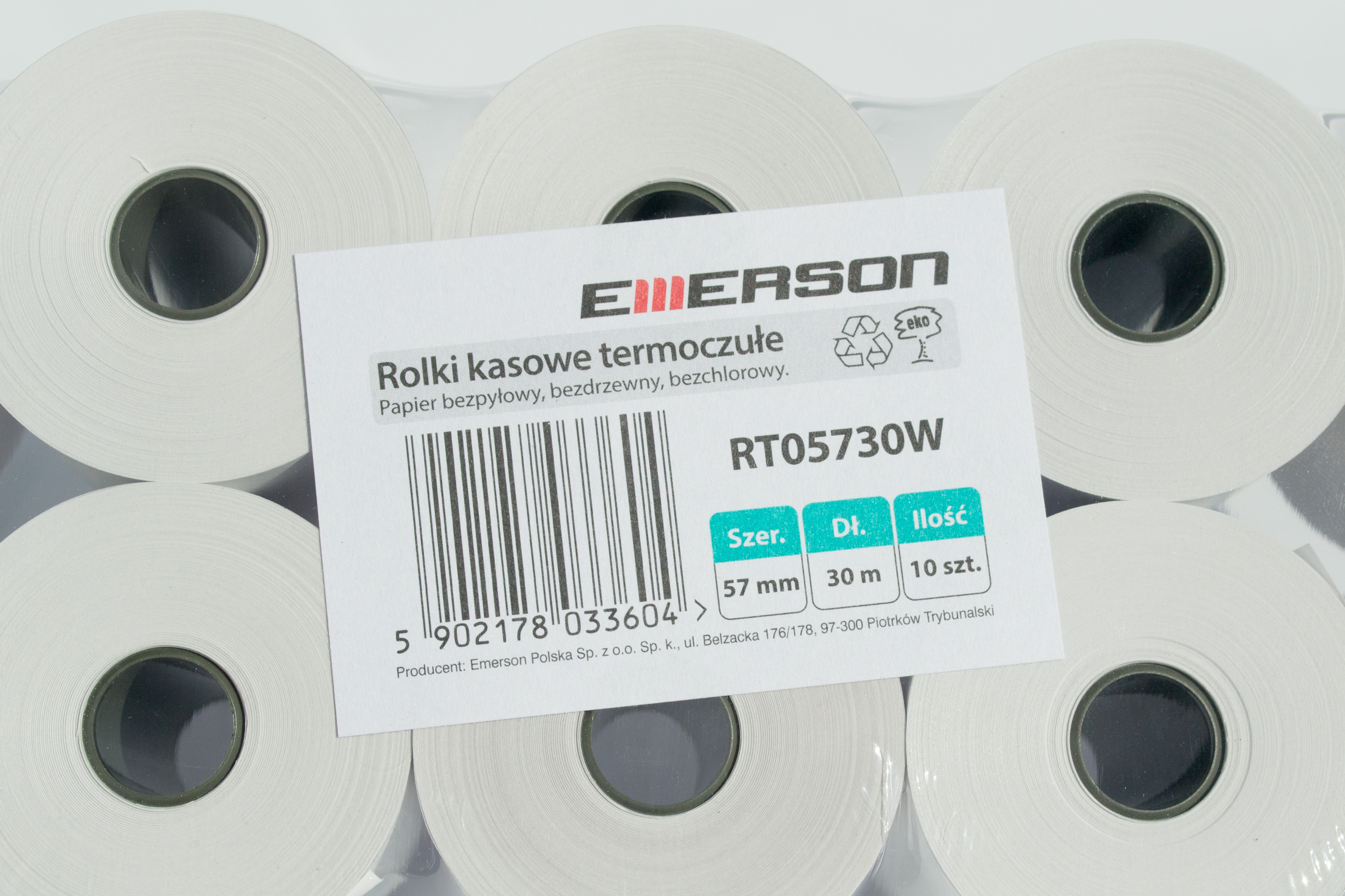 Papier do kasy 57x30 thermal Emerson 10 rolek zdjęcie 2