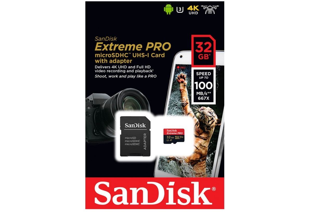 Pamięć SD-micro  32GB SanDisk Extreme Pro microSDHC 100/90 MB/s A1 V30