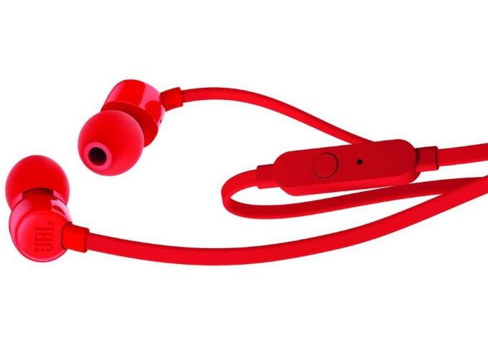Słuchawki douszne JBL T110 Czerwone + mikrofon zdjęcie 2