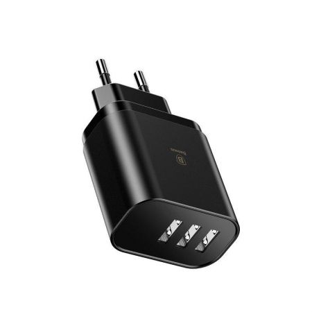 Ładowarka sieciowa z wyświetlaczem Baseus Mirror Travel 3x USB - czarna zdjęcie 3