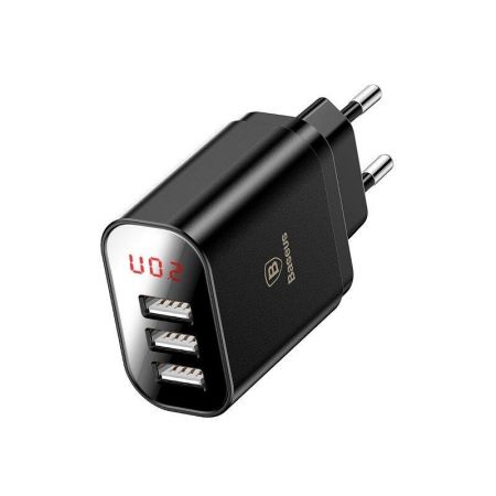 Ładowarka sieciowa z wyświetlaczem Baseus Mirror Travel 3x USB - czarna zdjęcie 4