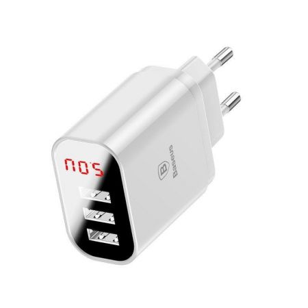Ładowarka sieciowa z wyświetlaczem Baseus Mirror Travel 3x USB - biała zdjęcie 2