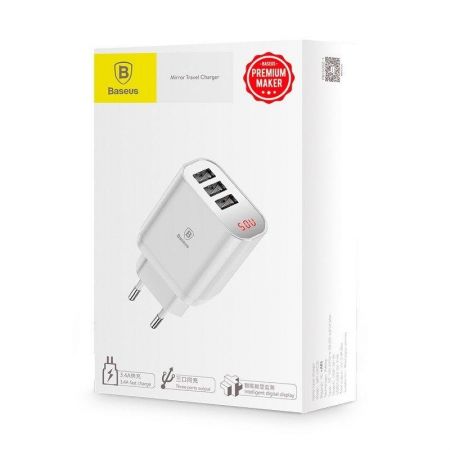 Ładowarka sieciowa z wyświetlaczem Baseus Mirror Travel 3x USB - biała zdjęcie 4