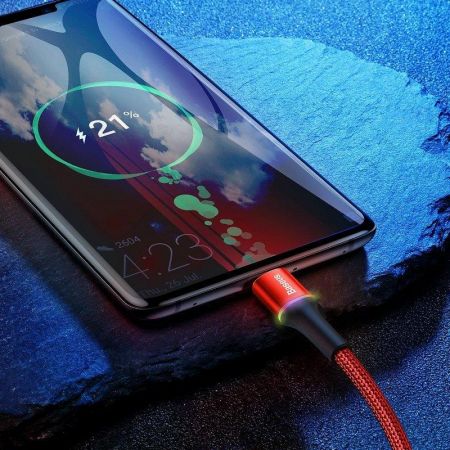 Kabel USB-C z podświetleniem LED Baseus Halo 0,25m 3A (czerwony) zdjęcie 3