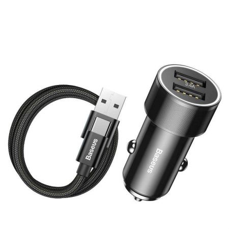 Ładowarka samochodowa + kabel USB-C Baseus Small Screw 2xUSB 3.4A (czarna)