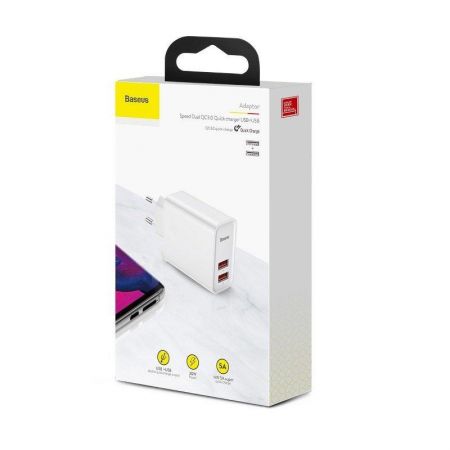 Szybka ładowarka sieciowa Baseus 2x USB QC 3.0 30W (biała) zdjęcie 4