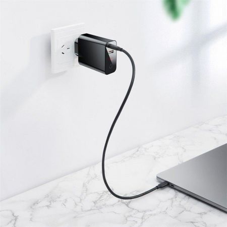 Szybka ładowarka sieciowa USB + USB-C Baseus PD + QC 3.0 45W (czarna) zdjęcie 3