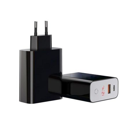 Szybka ładowarka sieciowa USB + USB-C Baseus PD + QC 3.0 45W (czarna)