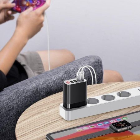 Ładowarka sieciowa Baseus Mirror Lake, 4x USB, 6A, 30W (czarna) zdjęcie 3