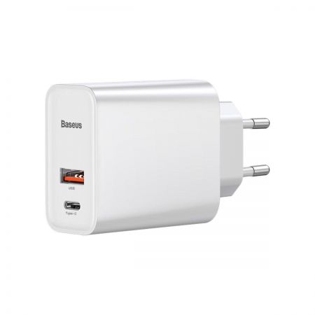 Ładowarka sieciowa USB+USB-C Baseus 30W + kabel Baseus USB-C do USB-C 1m (biała) zdjęcie 3