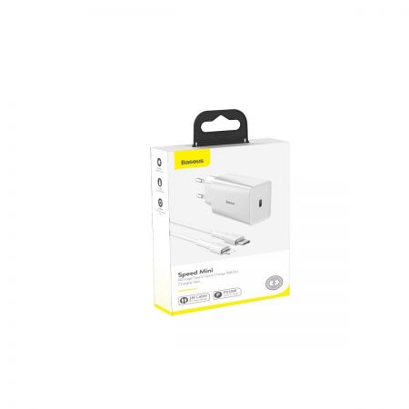 Ładowarka sieciowa USB-C PD Baseus Mini, Power Delivery, 18W + kabel USB-C - Lightning 1m (biały) zdjęcie 4