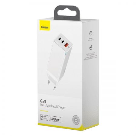 Ładowarka sieciowa Baseus GaN C+C+A, 65W, EU (biała) zdjęcie 2