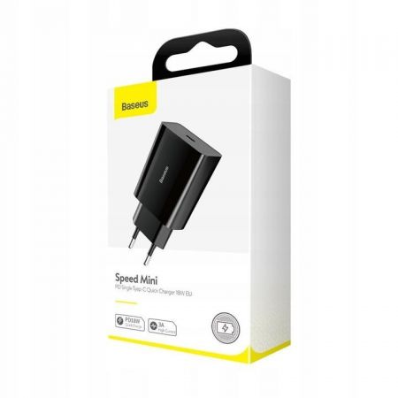 Ładowarka sieciowa USB-C PD Baseus Mini, Power Delivery 18W (czarna) zdjęcie 3