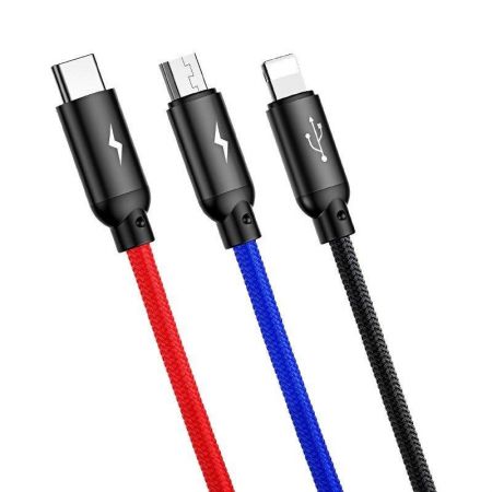 Kabel USB Baseus 3w1 USB-C / Lightning / Micro 3,5A 0,3m (czarny) zdjęcie 4