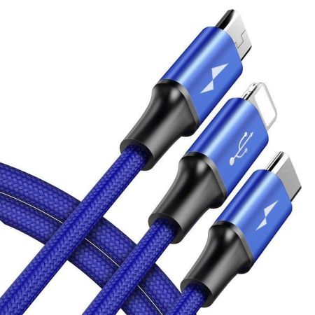 Kabel USB Baseus Rapid 3w1 Typ C / Lightning / Micro 3A 1,2M - niebieski zdjęcie 2