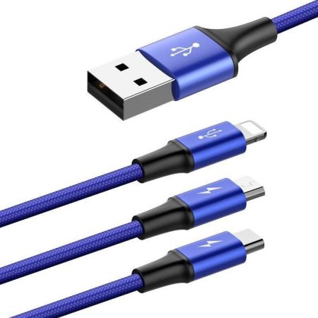 Kabel USB Baseus Rapid 3w1 Typ C / Lightning / Micro 3A 1,2M - niebieski zdjęcie 3
