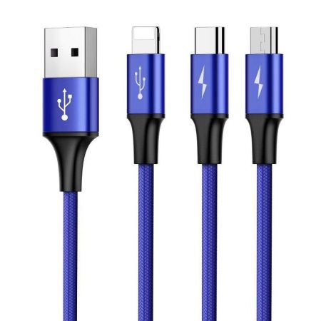 Kabel USB Baseus Rapid 3w1 Typ C / Lightning / Micro 3A 1,2M - niebieski zdjęcie 4