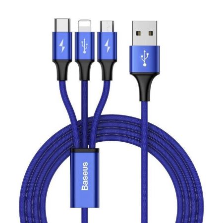 Kabel USB Baseus Rapid 3w1 Typ C / Lightning / Micro 3A 1,2M - niebieski
