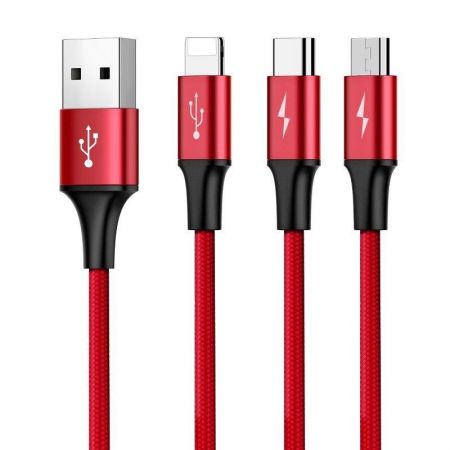 Kabel USB Baseus Rapid 3w1 Typ C / Lightning / Micro 3A 1,2M - czerwony zdjęcie 3