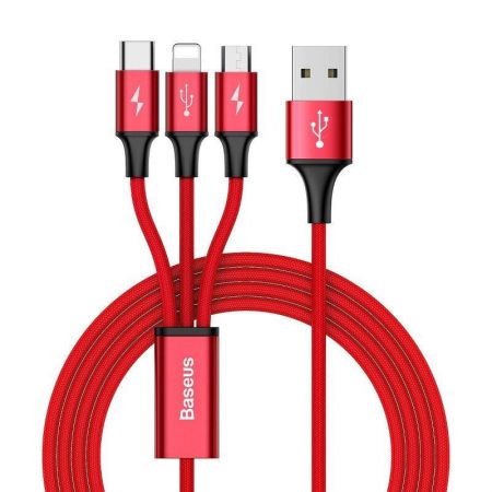 Kabel USB Baseus Rapid 3w1 Typ C / Lightning / Micro 3A 1,2M - czerwony