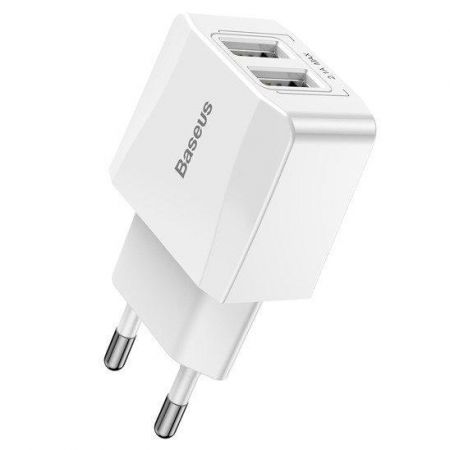 Mini ładowarka sieciowa Baseus 2x USB - biała zdjęcie 2