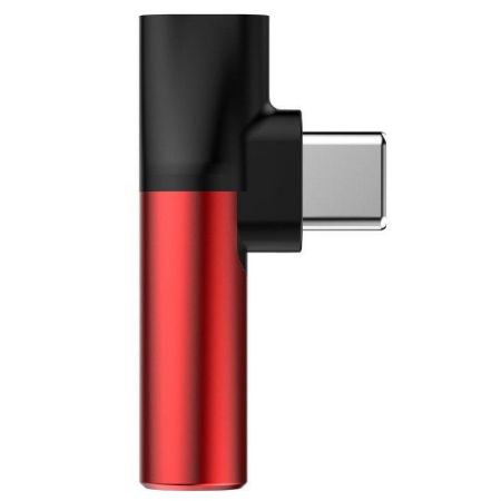 Adapter Audio Baseus L41 USB-C do Mini Jack 3.5mm + USB-C (czerwony) zdjęcie 2