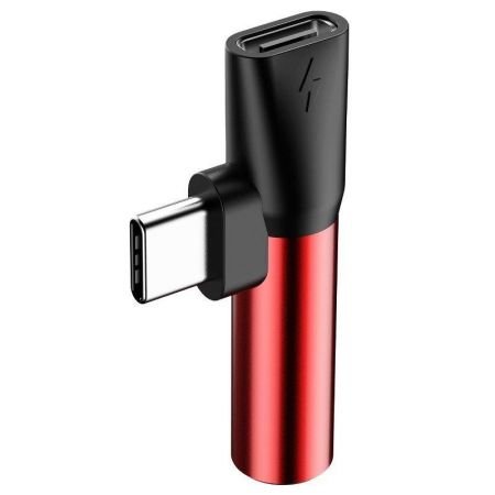 Adapter Audio Baseus L41 USB-C do Mini Jack 3.5mm + USB-C (czerwony) zdjęcie 3
