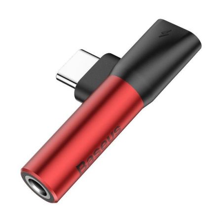 Adapter Audio Baseus L41 USB-C do Mini Jack 3.5mm + USB-C (czerwony) zdjęcie 4