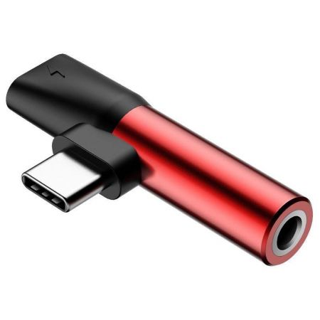 Adapter Audio Baseus L41 USB-C do Mini Jack 3.5mm + USB-C (czerwony)