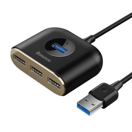 Adapter USB 4w1 Baseus Square Round, HUB USB 3.0 do 1x USB 3.0 + 3x USB 2.0, 1m (czarny) zdjęcie 2