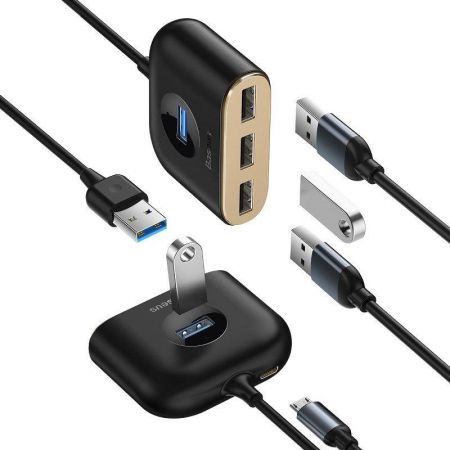 Adapter USB 4w1 Baseus Square Round, HUB USB 3.0 do 1x USB 3.0 + 3x USB 2.0, 1m (czarny) zdjęcie 4