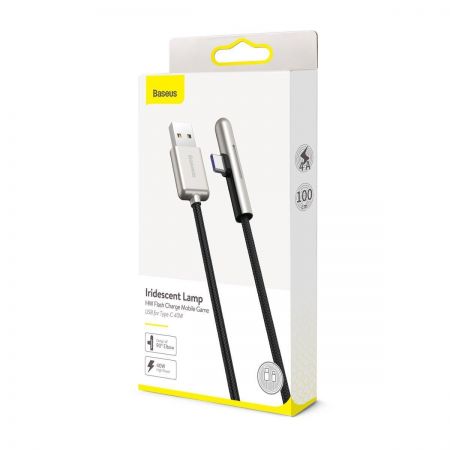 Kabel kątowy płaski USB-C Baseus Iridescent, Huawei SuperCharge, 40W, 2m (czarny) zdjęcie 3