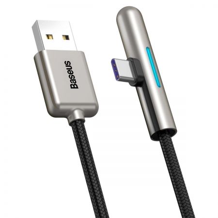 Kabel kątowy płaski USB-C Baseus Iridescent, Huawei SuperCharge, 40W, 1m (czarny) zdjęcie 2