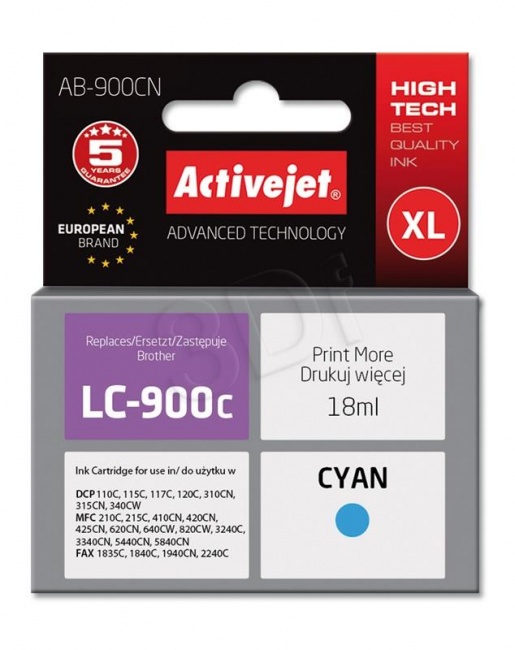 Tusz Activejet AB-900CN (Brother LC900C) supreme 18ml cyan