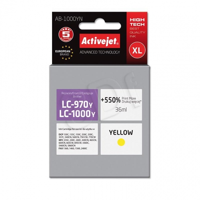 Tusz Activejet AB-1000YN (Brother LC1000Y/970Y) supreme 36ml yellow