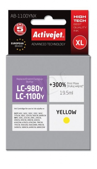 Tusz Activejet AB-1100YNX (Brother LC1100Y/980Y) supreme 19.5ml yellow