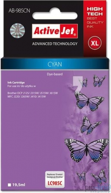 Tusz Activejet AB-985CN (Brother LC985C) supreme 19.5ml cyan