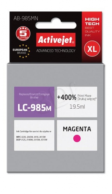Tusz Activejet AB-985MN (Brother LC985M) supreme 19.5ml magenta