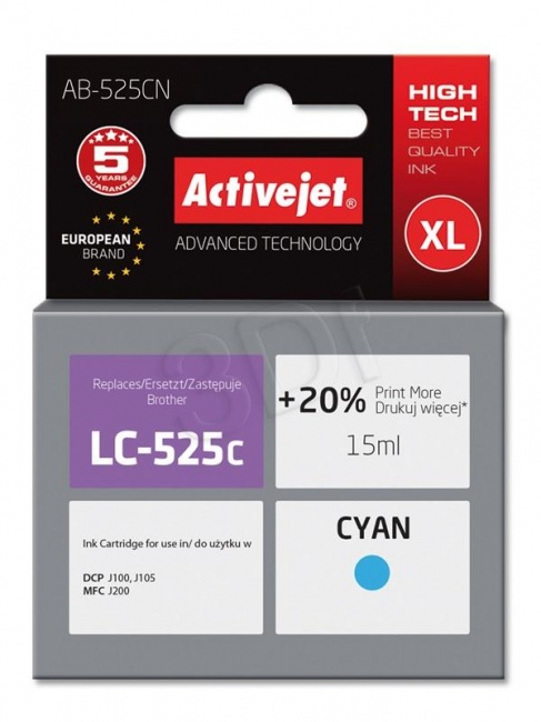 Tusz Activejet AB-525CN (Brother LC525C) supreme 15ml cyan