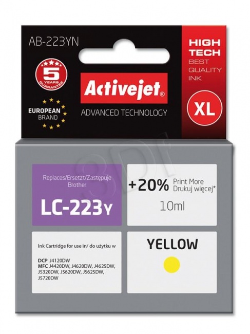 Tusz Activejet AB-223YN (Brother LC223Y) supreme 10ml yellow