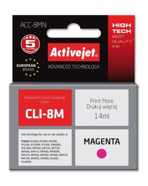 Tusz Activejet ACC-8MN (Canon CLI-8M) supreme 14ml magenta Chip